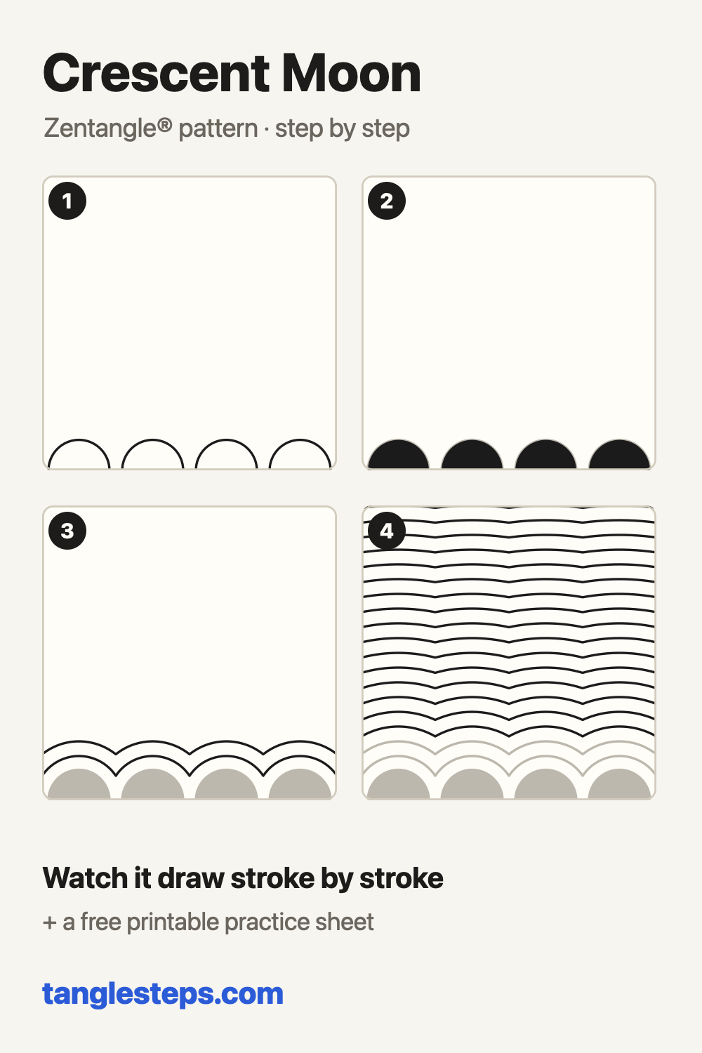 Crescent Moon Zentangle pattern step-out chart