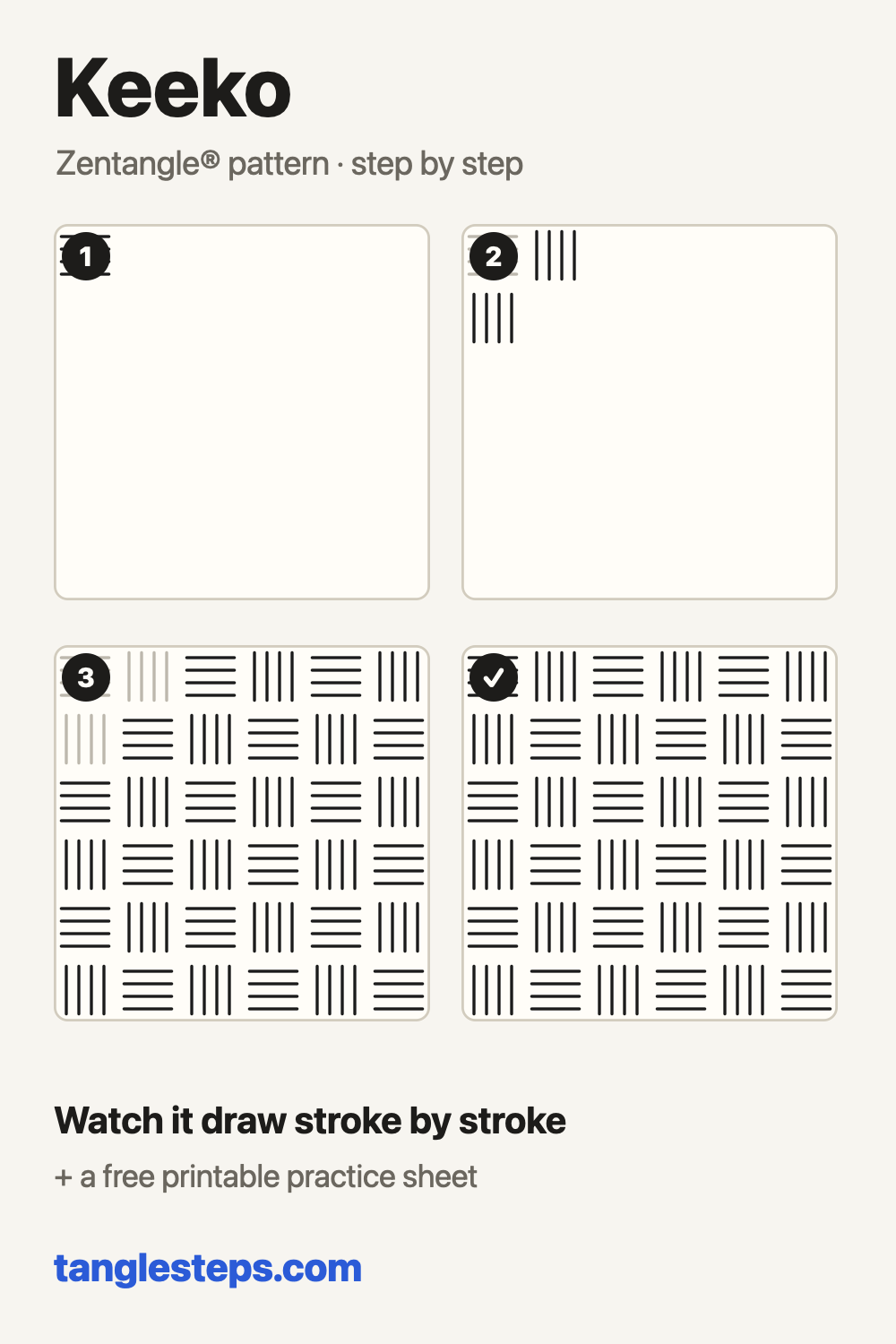 Keeko Zentangle pattern step-out chart