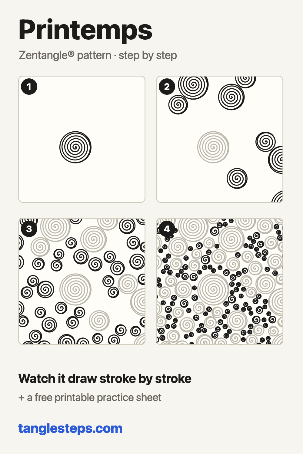 Printemps Zentangle pattern step-out chart